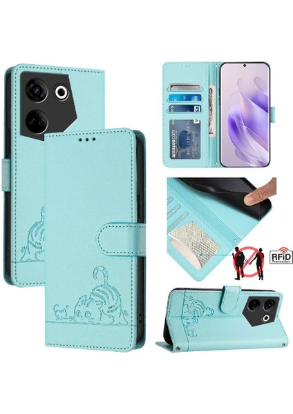 Tecno Camon 20/20 Pro 4g Kart Yuvası Tutucu Için Kılıf Kickstand Kedi Rfıd Flip (Yurt Dışından)