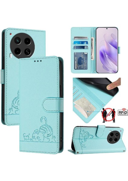 Tecno Camon 30 5g/4g Kedi Rfıd Kart Yuvası Tutucu Kickstand Cüzdan Için Kılıf (Yurt Dışından) indirimleri