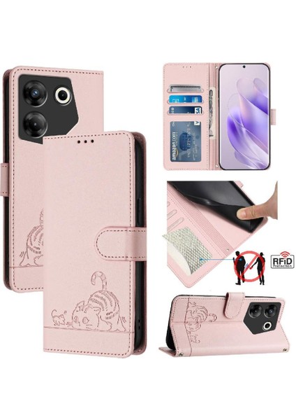Tecno Camon 20 Pro 5g Kedi Rfıd Kart Yuvası Tutucu Kickstand Cüzdan Için Kılıf (Yurt Dışından)