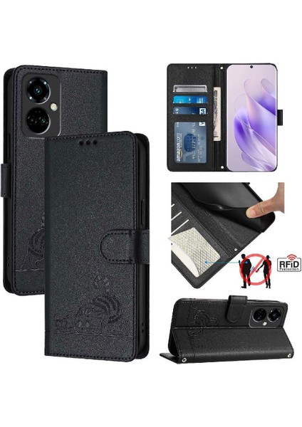 Tecno Camon 19 Pro 5g Kedi Rfıd Cüzdan Kapak Çevirin Kart Yuvası Tutucu (Yurt Dışından)