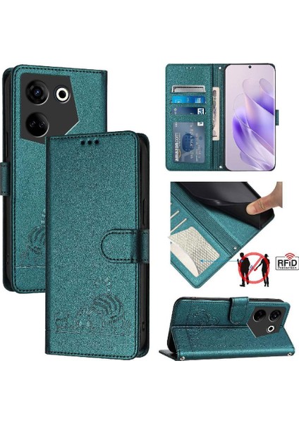 Tecno Camon 20/20 Pro 4g Kart Yuvası Tutucu Için Kılıf Kickstand Kedi Rfıd Flip (Yurt Dışından)
