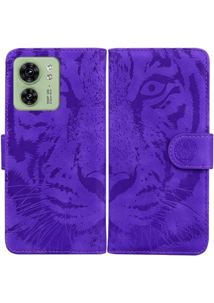 Motorola Kenar 40 Deri Cüzdan Kabartmalı Sevimli Kaplan Için Flip Case (Yurt Dışından)