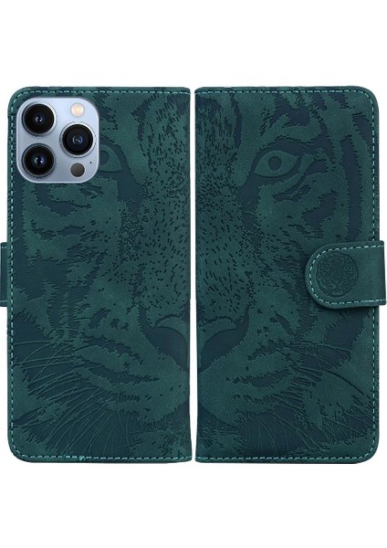 IPhone 15 Için Flip Case Pro Deri Cüzdan Kabartmalı Sevimli Kaplan Kickstand (Yurt Dışından)