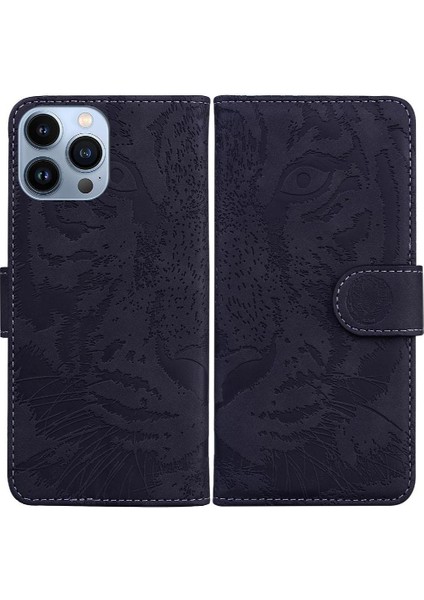 IPhone 15 Için Flip Case Pro Deri Cüzdan Kabartmalı Sevimli Kaplan Kickstand (Yurt Dışından)