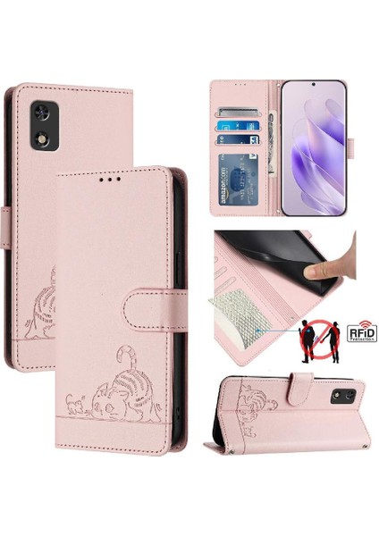 Tecno Pop 5c Için Kılıf Cüzdan Kapak Kapak Kedi Rfıd Kart Yuvası Tutucu Kickstand (Yurt Dışından)