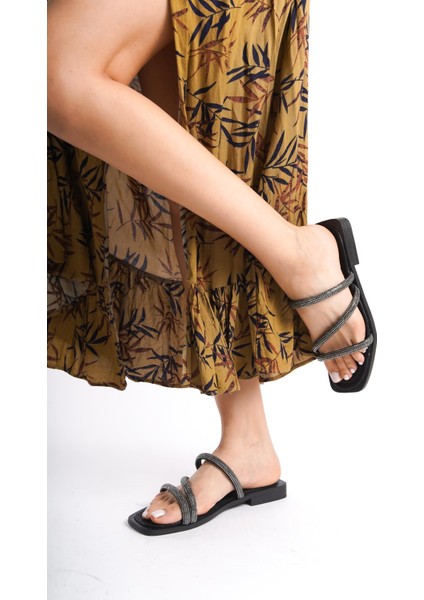 MİA026-1602 Günlük Kadın Taşlı Siyah Tatil Terliği fırsatları