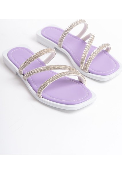 MİA026-1602 Günlük Kadın Taşlı Mor Tatil Terliği modelleri