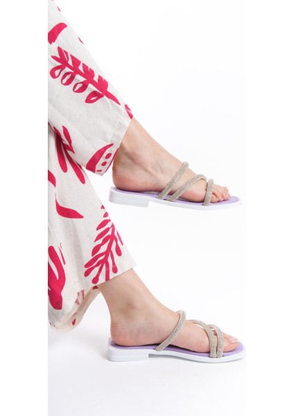 MİA026-1602 Günlük Kadın Taşlı Mor Tatil Terliği fırsatları