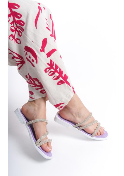 MİA026-1602 Günlük Kadın Taşlı Mor Tatil Terliği indirimleri