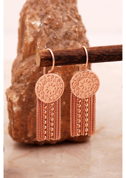 Anadolu Motifli Elişi Hasır Rose Gümüş Küpe 7004