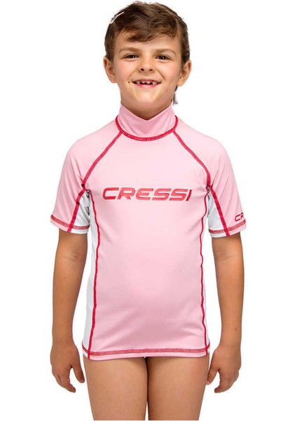 Rash Guard Junior Girl Kısa Kollu T-Shirt Pınk-Whıte-No:2 - S