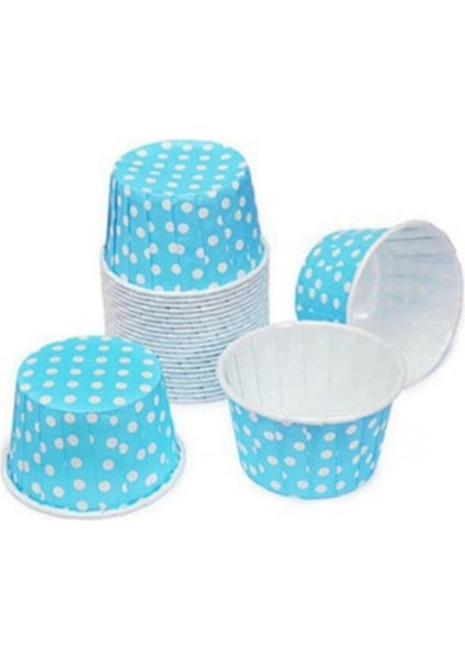 Mavi Puantiyeli Muffin Kağıt Kapsül 25 Adet 50X39 mm