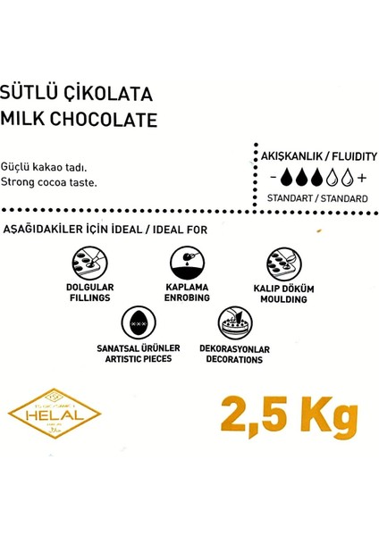 Sütlü Kuvertür Çikolata 2,5 kg x 10 Adet