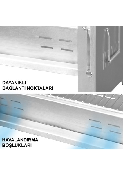 Katlanır Mangal, Paslanmaz Çelik Krom, Barbekü Kömür Mangalı, Izgaralı, Taşınabilir Pratik Mangal