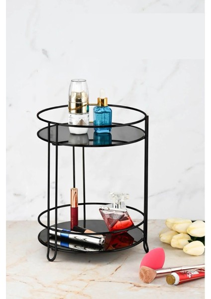 Katlı Siyah Kozmetik Takı Düzenleyici Banyo Makyaj Organizeri | Yuvarlak fiyatları