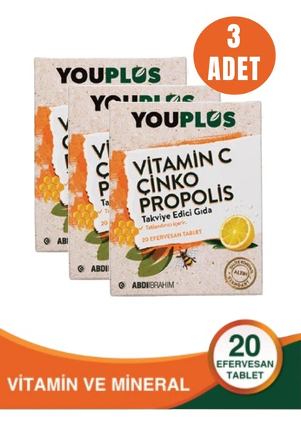 Vitamin C Çinko Propolis 20 Efervesan Tablet 3 Adet