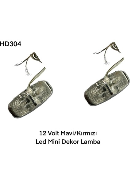 2 Adet 12 Volt Mavi+Kırmızı  Mini Dekor LED Lamba Yapıştırma