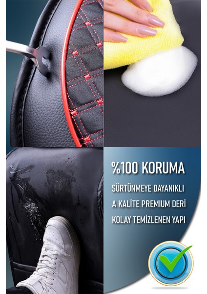 chevrolet Cruze Hb Lüx Deri Oto Koltuk Kılıfı Ön Arka Takım Elit Serisi Siyah Kırmızı