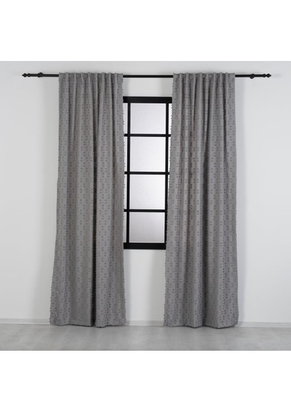 Boutique Curtain Ponpon Puantiyeli Benekli Fon Perde Düz Pilesiz Ekstraforlu Rustik/ Korniş Uyumlu Modern Spor Fon