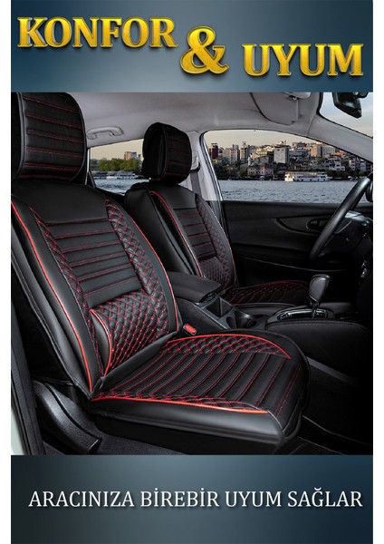 Fiat Egea Stw Lüx Deri Oto Koltuk Kılıfı Ön Arka Takım Elit Serisi Siyah Kırmızı