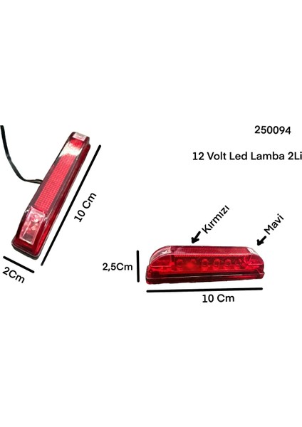 2ADET Kırmızı+Mavi 12VOLT Yapıştırma Dekor LED Lamba Iç ve Dış Uyumlu