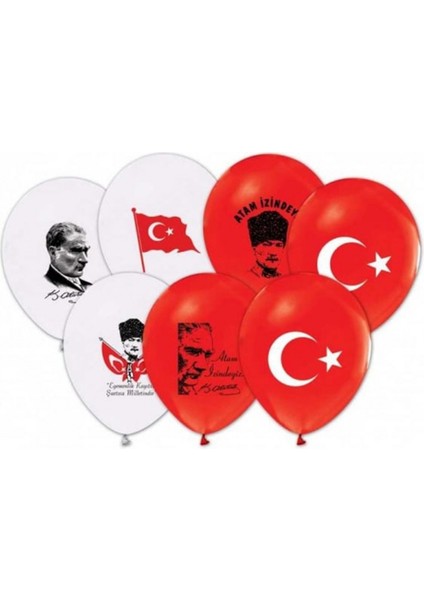 Atatürk-Bayrak Baskılı Balon 12 Inç (25x30 Cm) 10’Lü Paket