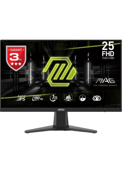 Msı 24.5" Mag 256F 1920X1080 (Fhd) 16:9 Flat IPS 180HZ 1ms Freesync Gamıng Monıtor