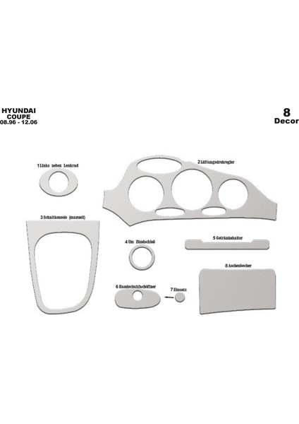 Marscockpitdesign Hyundai Coupe Konsol-Maun Kaplama 1996-2006 8 Parça