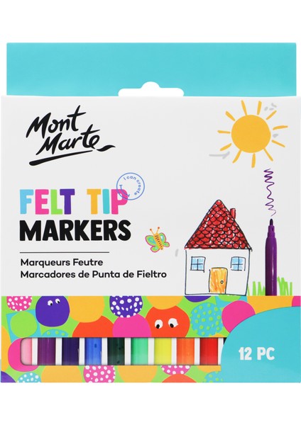 mm Çocuklar Için Keçeli Kalemler 12'li - Temel Renkler