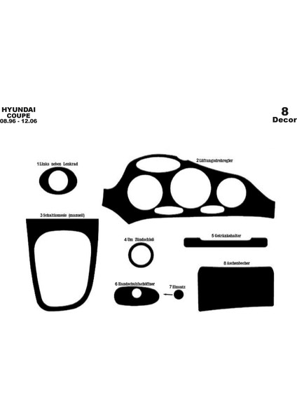 Marscockpitdesign Hyundai Coupe Konsol-Maun Kaplama 1996-2006 8 Parça