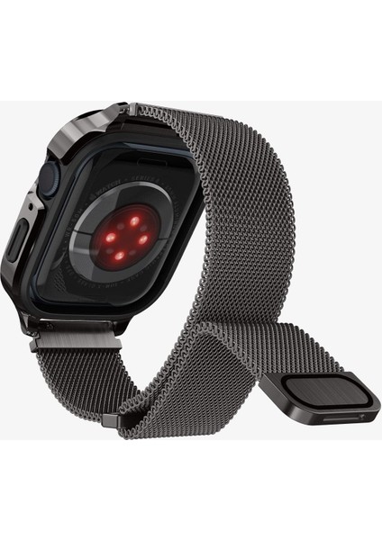 Apple Watch 45mm (Seri 9/8/7) Kılıf & Kordon Kayış Metal Fit Pro Graphite - ACS04585