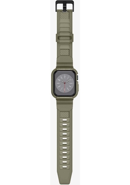 Apple Watch 45mm (Seri 9/8/7) Kılıf & Kordon Kayış Rugged Armor Pro Vintage Khaki - ACS05914