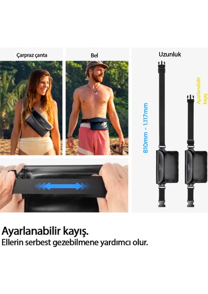 Aqua Shield WaterProof iPX8 Sertifikalı Su Geçirmez 2in1 Bel Çantası + Kılıf A621 Black - AMP04533