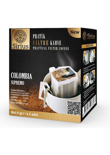 Sirius Premium Kolombiya - Guatemala - Kenya - Yüksek Kafein 4lü