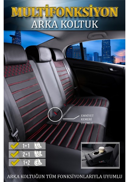 mercedes E Serisi Lüx Deri Oto Koltuk Kılıfı Ön Arka Takım Elit Serisi Siyah Kırmızı modelleri