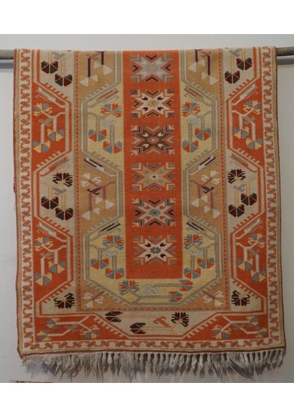 113X200 cm Bej Renkli El Dokuma Boho Stili Milas Kilim