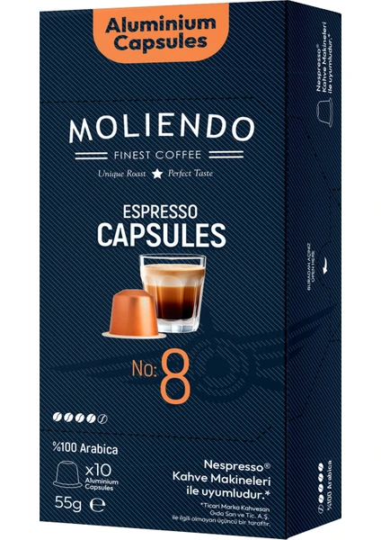 Moliendo Finest Coffee Moliendo Alüminyum Kapsül Kahve No:8 (Nespresso Uyumlu Alüminyum Kapsül Kahve)