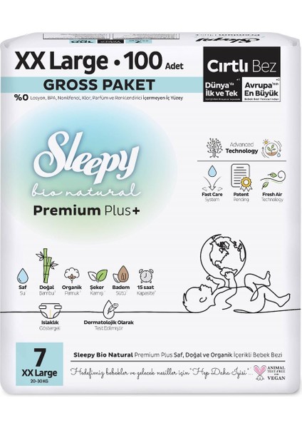 Bio Natural Premium Plus Gross Paket Bebek Bezi 7 Numara Xxlarge 100 Adet