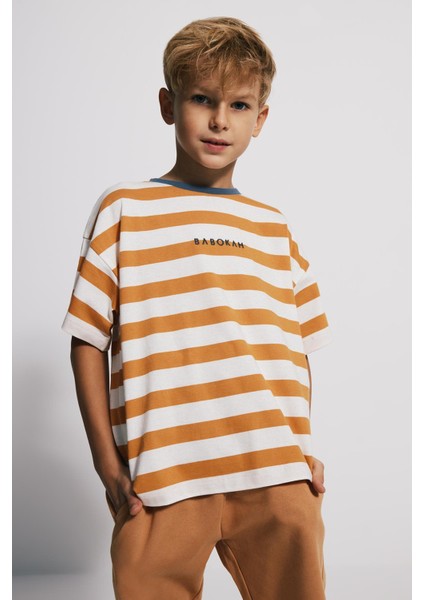 (Kids Boy) Oversize Fit Çizgili T-Shirt