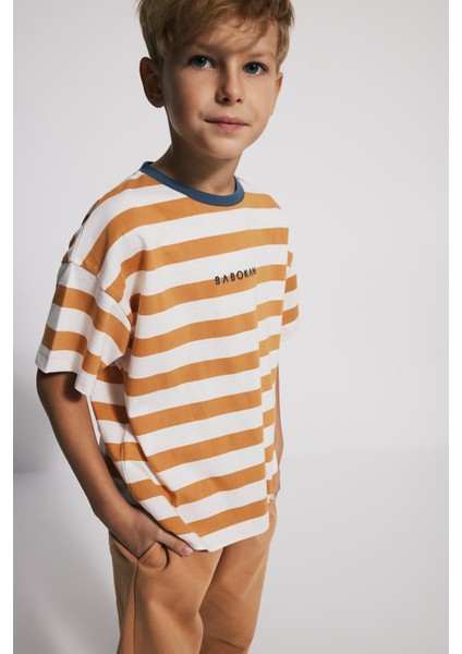 (Kids Boy) Oversize Fit Çizgili T-Shirt