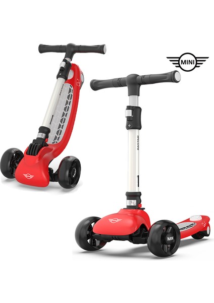 Lisanslı 3 Tekerlekli Katlanabilir Ayarlanabilir Işıklı 50 kg Taşıma Kapasiteli Scooter Kırmızı