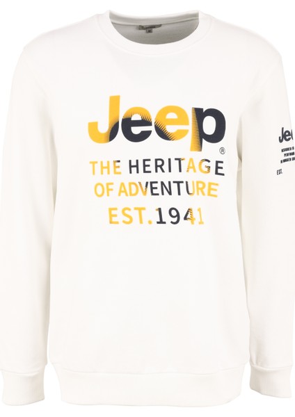 Bisiklet Yaka Baskılı Ekru Erkek Sweatshırt C4WM-SWT4234