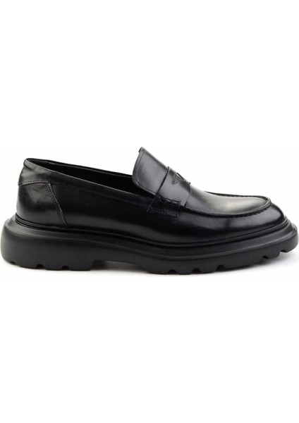 Siyah Antik Hakiki Deri Erkek Loafer Ayakkabı E01401092041