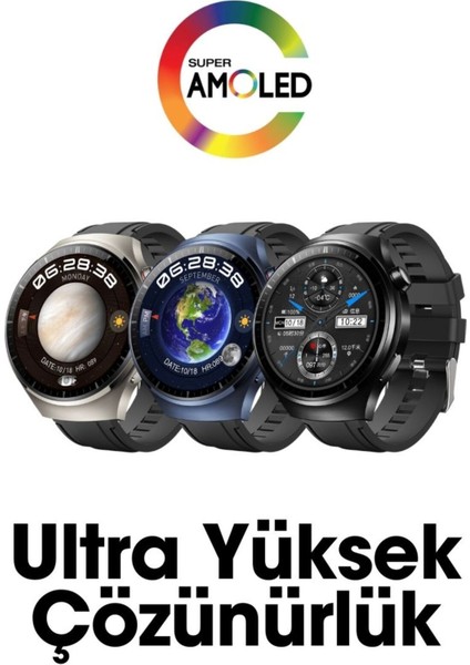 Tekno Trust 500-600 Mah Wearfit Hk8 Hero Akıllı Kol Saati Yuvarlak Model 1.52INÇ 37MM Amoled Ekran (Gri) 48 mm