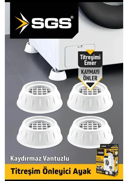 Çamaşır Makinesi Titreşim ve Ses Önleyici Kaydırmaz Ayak 4 Lü Set Beyaz Renk