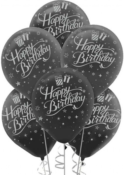 Happy Birthay Siyah Balon 12 Inç (25x30 Cm) 10’Lu Paket