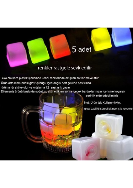 Glow Işıklı Buz Küpü Rastgele Renklerde Erimeyen Ice Cube 5 Adet Retro