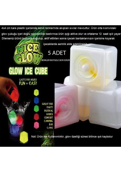 Glow Işıklı Buz Küpü Rastgele Renklerde Erimeyen Ice Cube 5 Adet Retro fiyatları