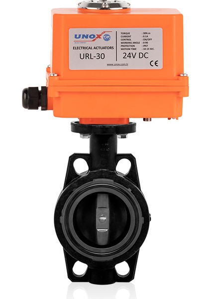 Ø63 24V DC Elektrik Aktüatörlü U-Pvc Kelebek Vana Asit Için
