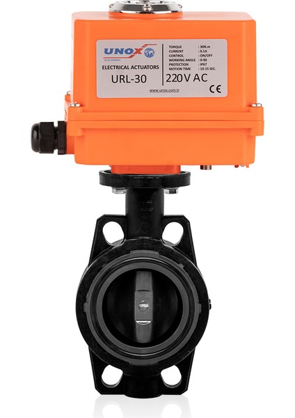 Ø63 24V DC Elektrik Aktüatörlü U-Pvc Kelebek Vana Asit Için
